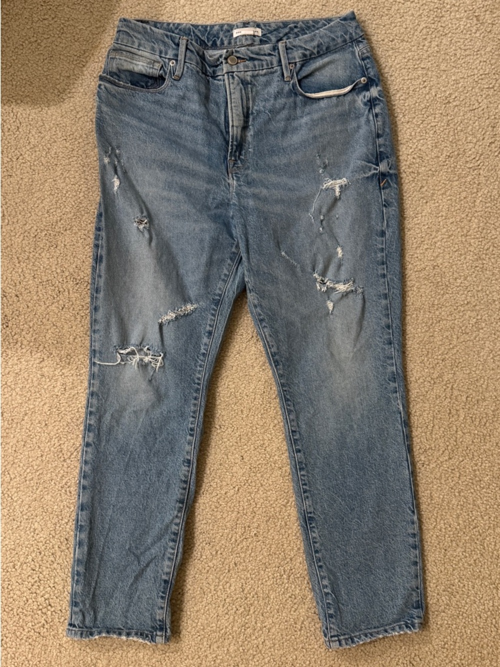Good American Light Blue Distressed Boyfriend Jeans
